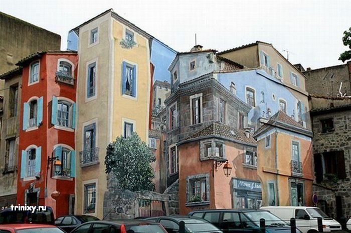 3D рисунки на стенах домов (67 фото)