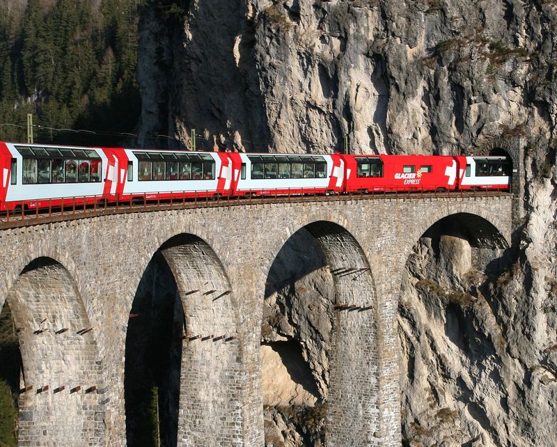 железная дорога, швейцария, мост, строение, поезд